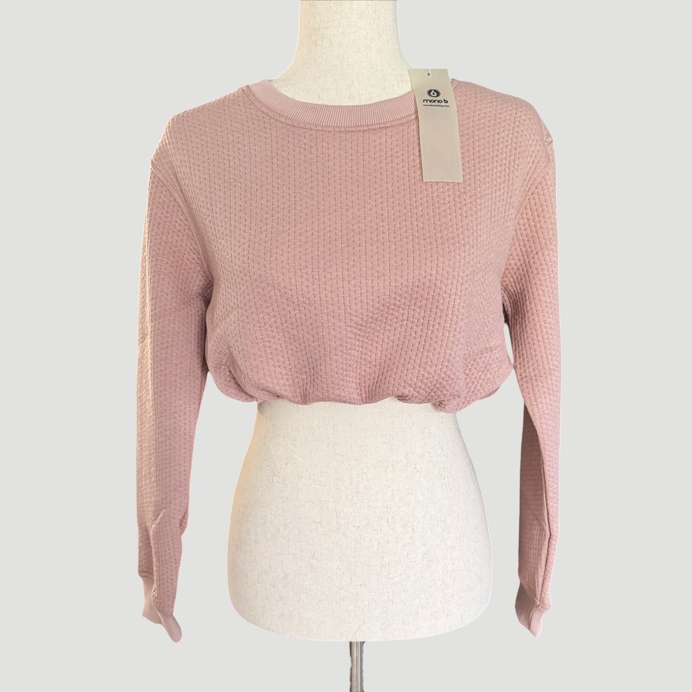 Mono B Pink Quilted Waffle‎ Cropped Bubble Hem Sweatshirt Small NWT Athleisure